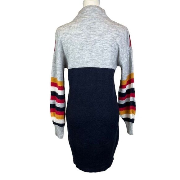 MINKPINK Stripe Me Up Sweater Dress Mini Puff Sleeve Navy Gray Pink Oversized XS - Picture 4 of 10